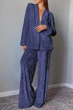 namcoverse Velvet Lapel Button Up Long Sleeve Two-Piece Set