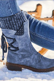 namcoverse Mid-Calf Knitted Patchwork Lace Up Boots