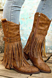 namcoverse Pointed Toe Studded Fringed Mid-Calf Boots