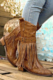 namcoverse Pointed Toe Studded Fringed Mid-Calf Boots