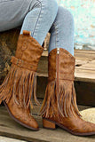 namcoverse Pointed Toe Studded Fringed Mid-Calf Boots