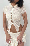 namcoverse Beige Single-breasted Crop Top Two-piece Skirt Set