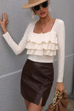 namcoverse Beige Square Neck Ruffled Tops