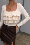 namcoverse Beige Square Neck Ruffled Tops