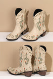 namcoverse Cactus Embroidery Studded Mid-Calf Boots