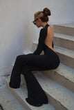 namcoverse Black Backless Wide Leg Jumpsuits