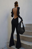 namcoverse Black Backless Wide Leg Jumpsuits