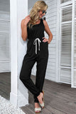 namcoverse Black Sleeveless Tie Waist Jumpuits