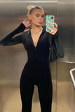 namcoverse Black Velvet Zipper-Front Hoodie Jumpsuits