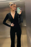 namcoverse Black Velvet Zipper-Front Hoodie Jumpsuits