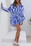 namcoverse Blue Geometry Patchwork Printed Long Sleeve Shirt Shorts Suits