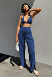 namcoverse Blue Hoodie Halter Vest Three-Piece Pants Set