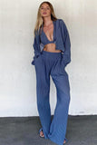 namcoverse Blue Hoodie Halter Vest Three-Piece Pants Set