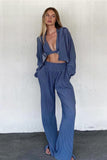 namcoverse Blue Hoodie Halter Vest Three-Piece Pants Set