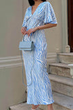 namcoverse Blue Satin Zebra Print Tie-back Midi Dress