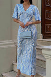 namcoverse Blue Satin Zebra Print Tie-back Midi Dress