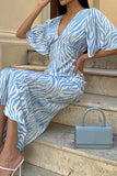 namcoverse Blue Satin Zebra Print Tie-back Midi Dress