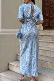 namcoverse Blue Satin Zebra Print Tie-back Midi Dress