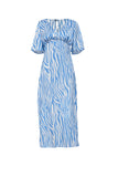 namcoverse Blue Satin Zebra Print Tie-back Midi Dress