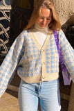 namcoverse Blue V Neck Pied De Poule Cardigan