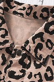 namcoverse Brown Lapel Drawstring Leopard Shacket