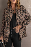 namcoverse Brown Lapel Drawstring Leopard Shacket