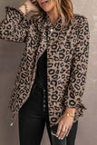 namcoverse Brown Lapel Drawstring Leopard Shacket