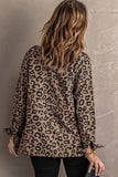 namcoverse Brown Lapel Drawstring Leopard Shacket