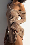 namcoverse Brown Off Shoulder Mini Dress