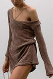 namcoverse Brown Off Shoulder Mini Dress