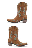 namcoverse Cactus Embroidery Studded Mid-Calf Boots