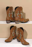 namcoverse Cactus Embroidery Studded Mid-Calf Boots