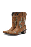 namcoverse Cactus Embroidery Studded Mid-Calf Boots