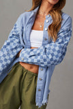 namcoverse Checkerboard Patchwork Distressed Denim Jacket