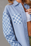 namcoverse Checkerboard Patchwork Distressed Denim Jacket