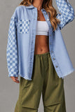 namcoverse Checkerboard Patchwork Distressed Denim Jacket