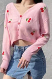 namcoverse Cherry Embroidery Button-Front Cardigan