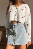 namcoverse Cherry Embroidery Button-Front Cardigan