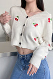 namcoverse Cherry Embroidery Button-Front Cardigan