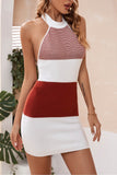 namcoverse Color Block Halter Knitted Dress