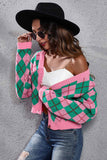 namcoverse Color Patchwork Argyle Knitted Cardigan