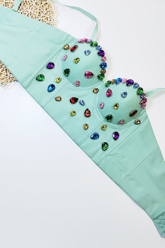 namcoverse Colorful Rhinestone Corset Cami Top