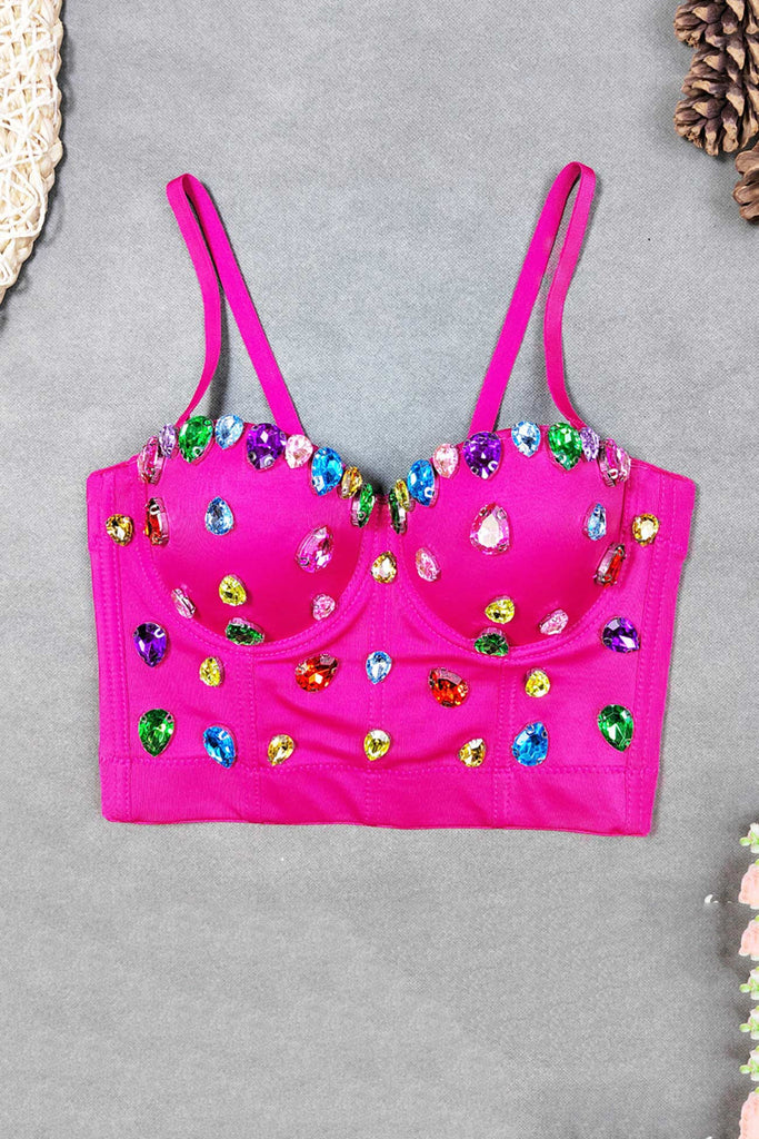 namcoverse Colorful Rhinestone Corset Cami Top