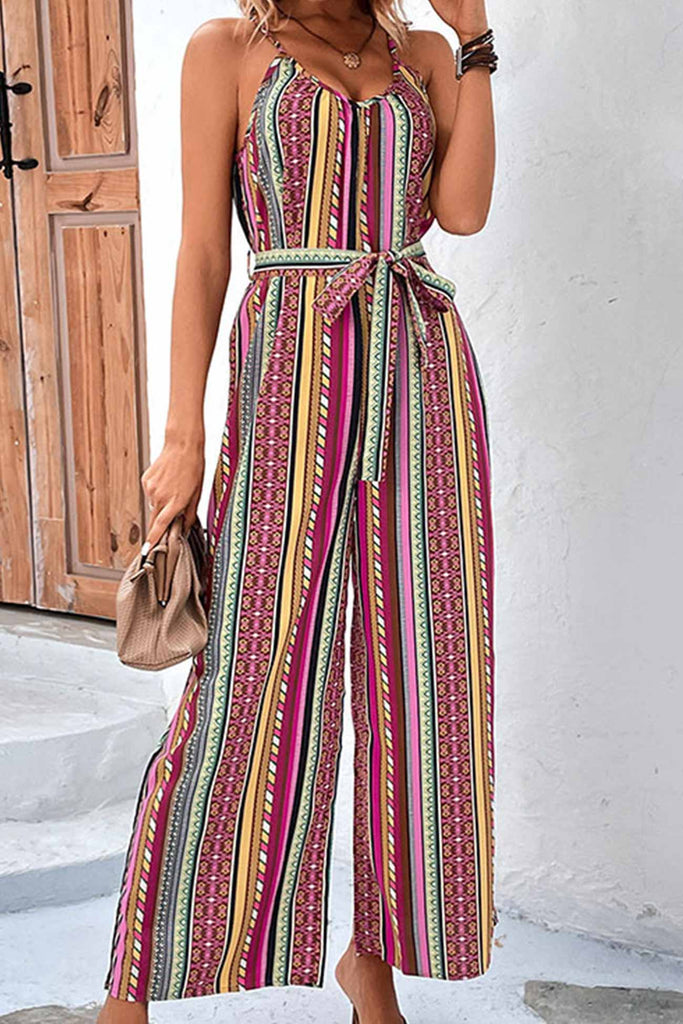 namcoverse Colorful Striped Tie-waist Jumpsuits