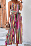 namcoverse Colorful Striped Tie-waist Jumpsuits