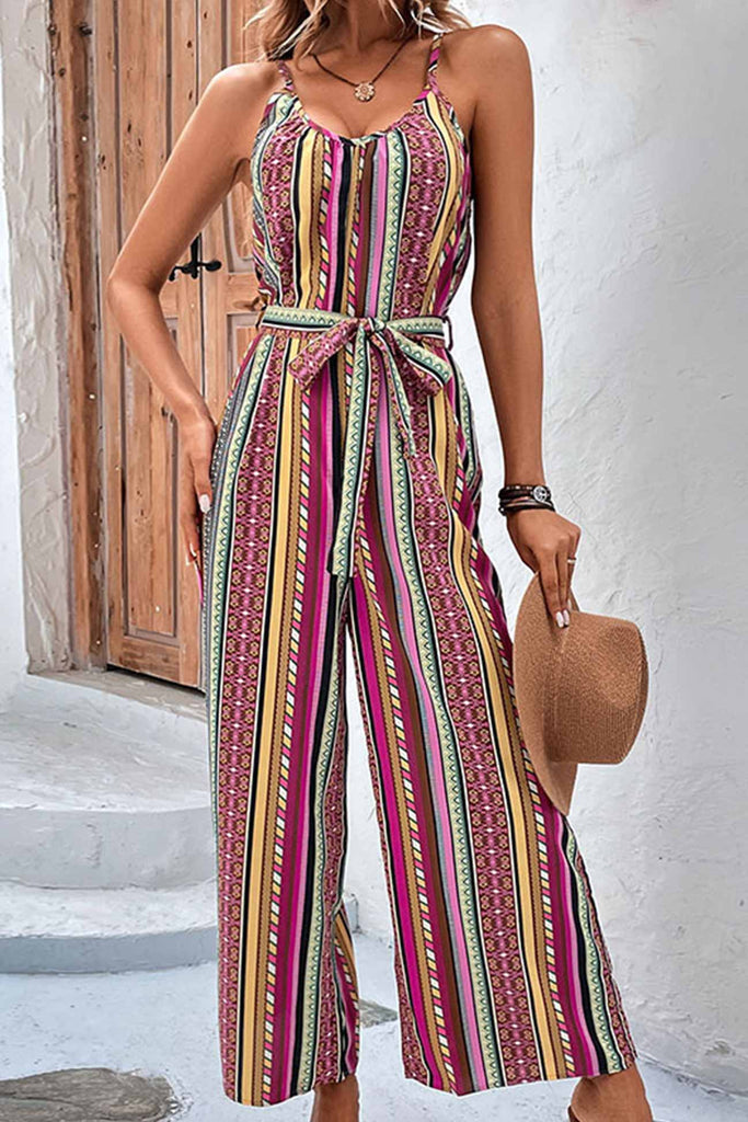 namcoverse Colorful Striped Tie-waist Jumpsuits