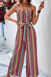 namcoverse Colorful Striped Tie-waist Jumpsuits