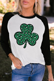 namcoverse Contrast Color Chest Clover Leopard Print Pullover