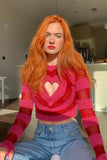 namcoverse Contrast Color Heart Pattern Cut-out Sweater