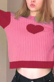 namcoverse Contrast Mock Neck Heart Graphic Ribbed Knit Tops